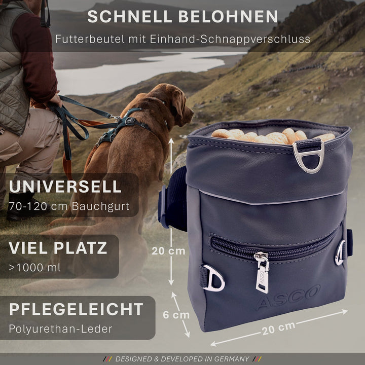 Premium PU-Leder Leckerlitasche - Einhand-Schnappverschluss - Silikon Inlay gegen fetten